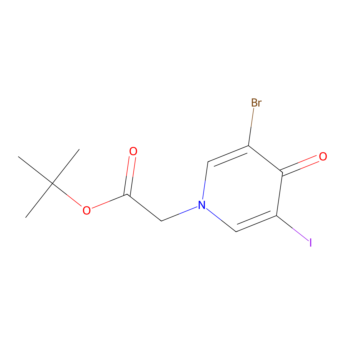 Tert-butyl 2-(3-bromo-5-iodo-4-oxo-1,4-dihydropyridin-1-yl)acetate molecular structure, CAS 2694732-39-1