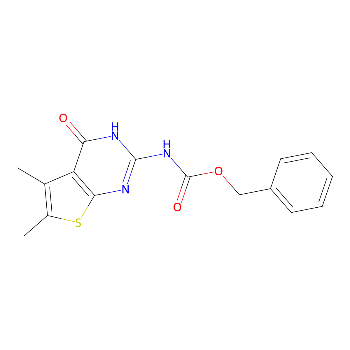 benzyl N-{5,6-dimethyl-4-oxo-3H,4H-thieno[2,3-d]pyrimidin-2-yl}carbamate molecular structure, CAS 2694732-70-0