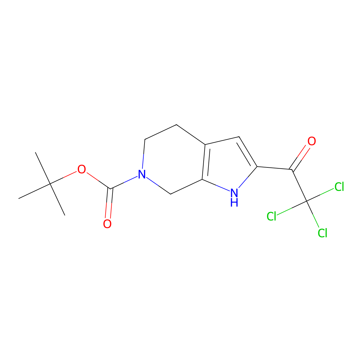tert-butyl 2-(2,2,2-trichloroacetyl)-1H,4H,5H,6H,7H-pyrrolo[2,3-c]pyridine-6-carboxylate molecular structure, CAS 2694733-68-9