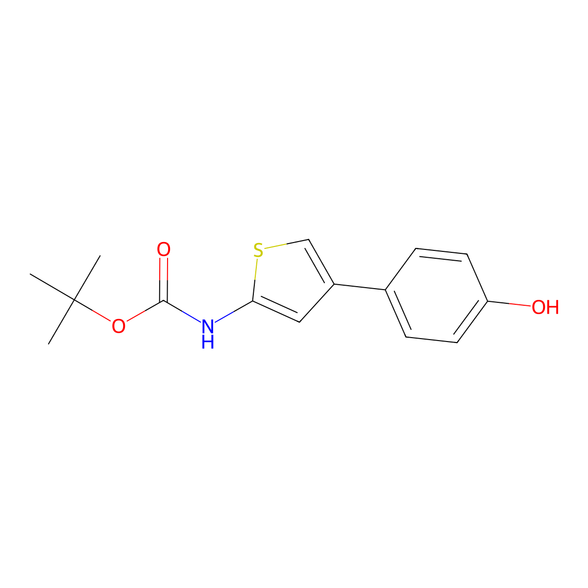 tert-butyl N-[4-(4-hydroxyphenyl)thiophen-2-yl]carbamate molecular structure, CAS 2694733-70-3