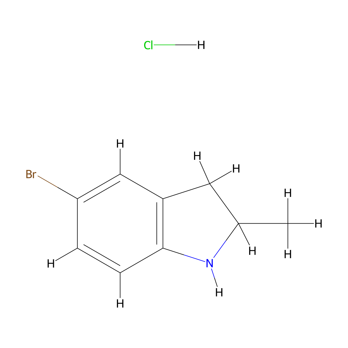 5-bromo-2-methyl-2,3-dihydro-1H-indole hydrochloride molecular structure, CAS 2694733-78-1