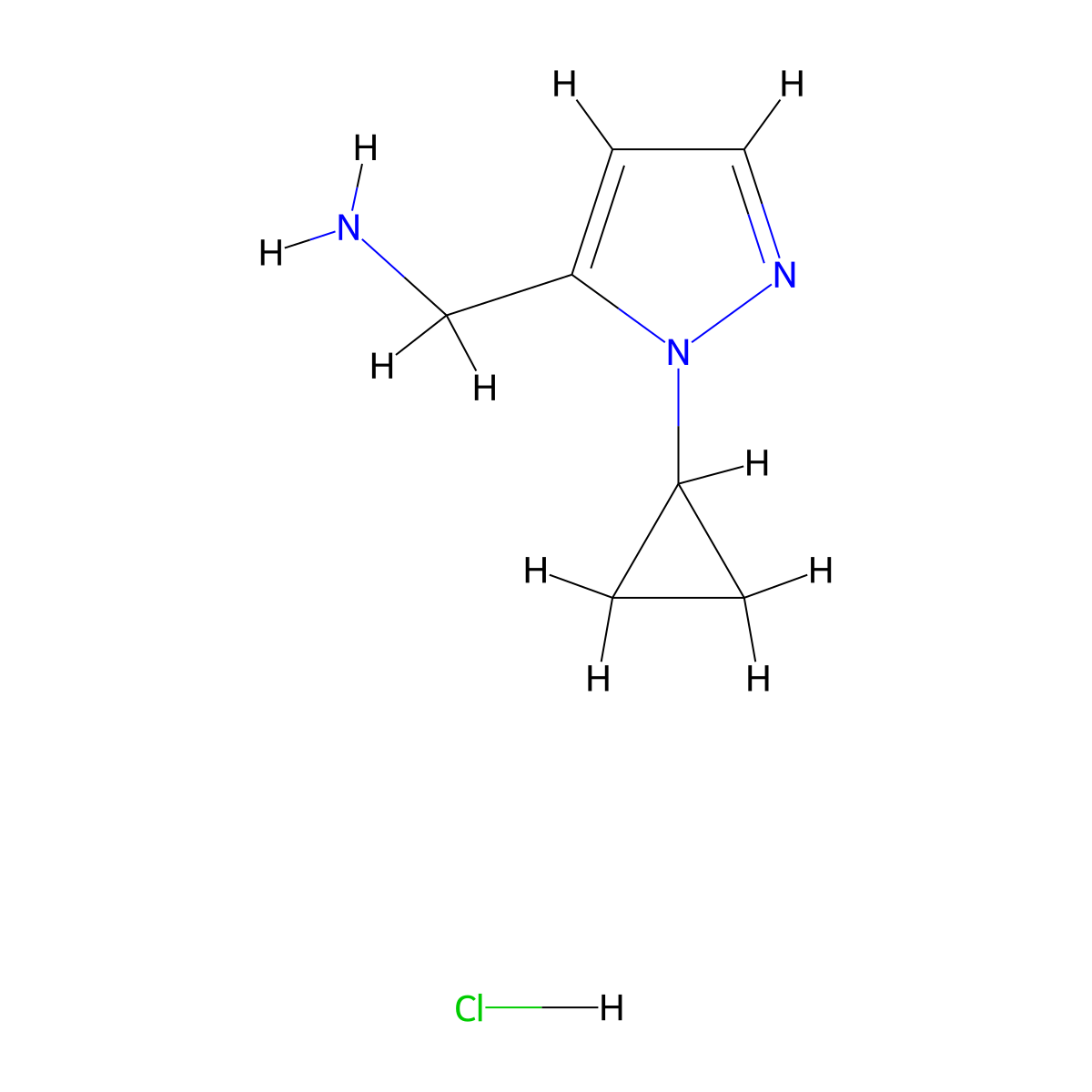 1-(1-cyclopropyl-1H-pyrazol-5-yl)methanamine hydrochloride molecular structure, CAS 2694733-79-2