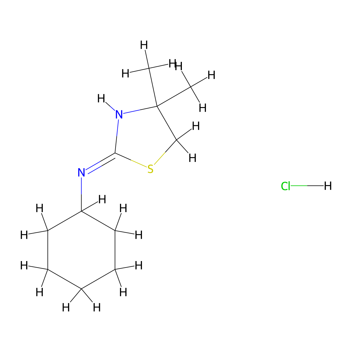 N-cyclohexyl-4,4-dimethyl-4,5-dihydro-1,3-thiazol-2-amine hydrochloride molecular structure, CAS 2694734-10-4
