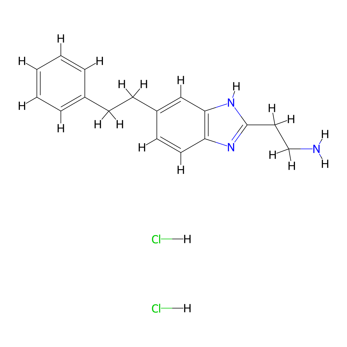 2-(5-(2-phenylethyl)-1H-1,3-benzodiazol-2-yl)ethan-1-amine dihydrochloride molecular structure, CAS 2694734-28-4