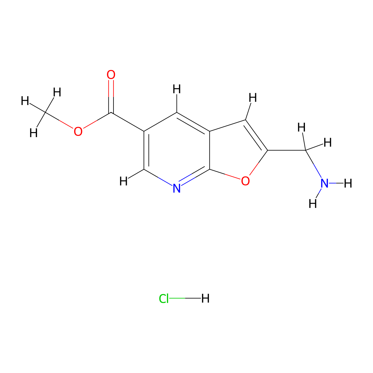 Methyl 2-(aminomethyl)furo[2,3-b]pyridine-5-carboxylate hydrochloride molecular structure, CAS 2694734-35-3