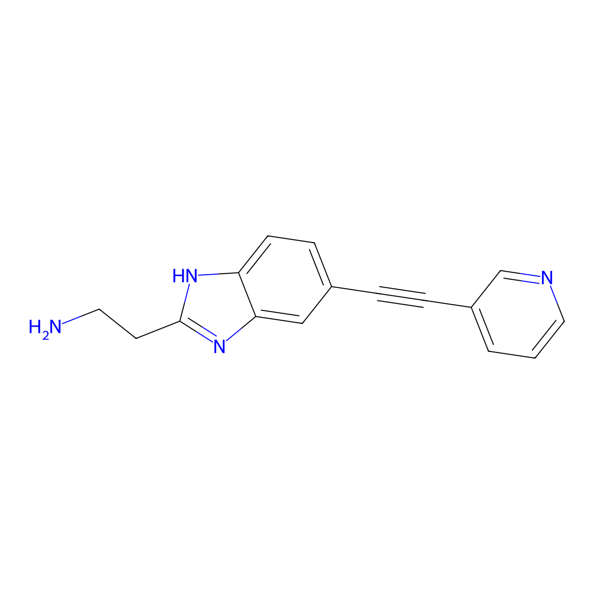 2-{5-[2-(pyridin-3-yl)ethynyl]-1H-1,3-benzodiazol-2-yl}ethan-1-amine molecular structure, CAS 2694734-36-4