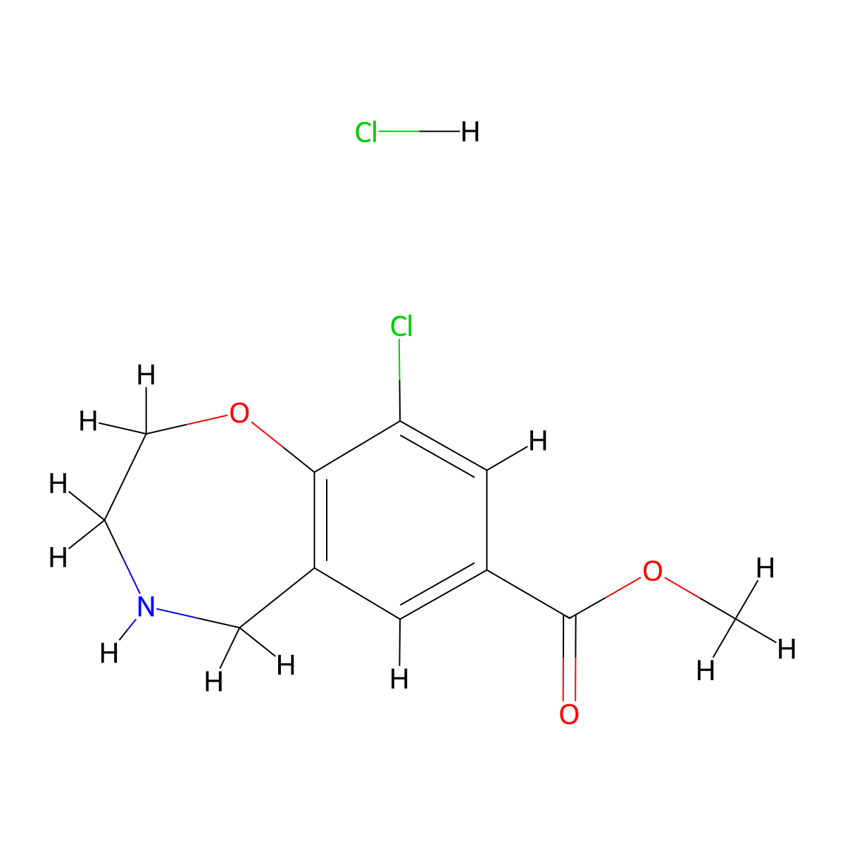 Methyl 9-chloro-2,3,4,5-tetrahydro-1,4-benzoxazepine-7-carboxylate hydrochloride molecular structure, CAS 2694734-39-7