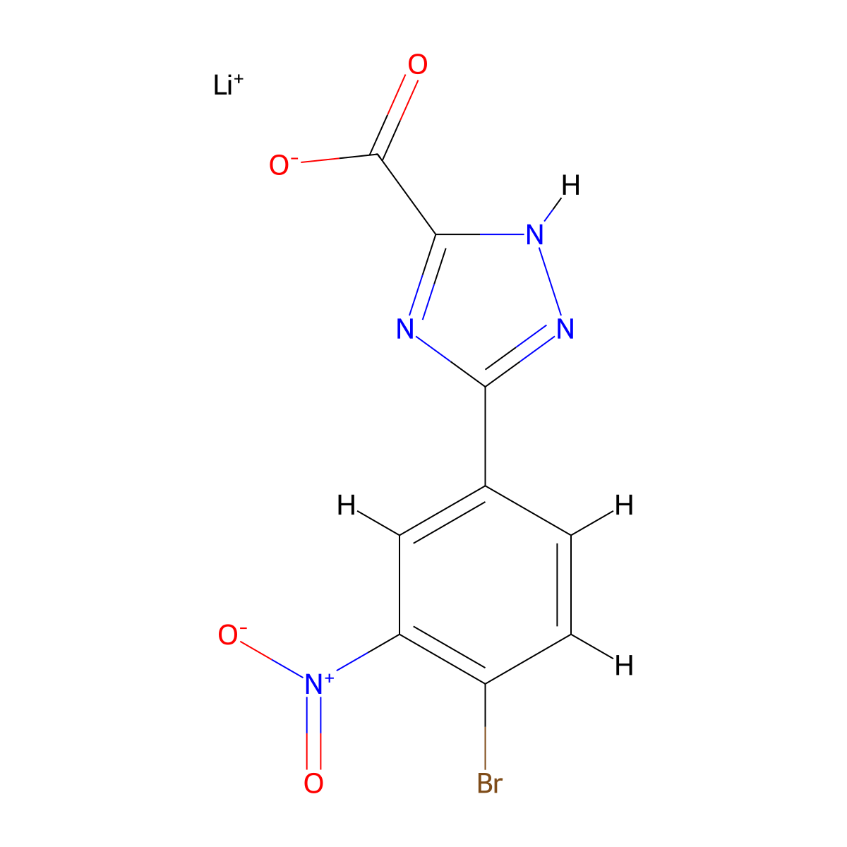 lithium(1+) 5-(4-bromo-3-nitrophenyl)-1H-1,2,4-triazole-3-carboxylate molecular structure, CAS 2694734-46-6