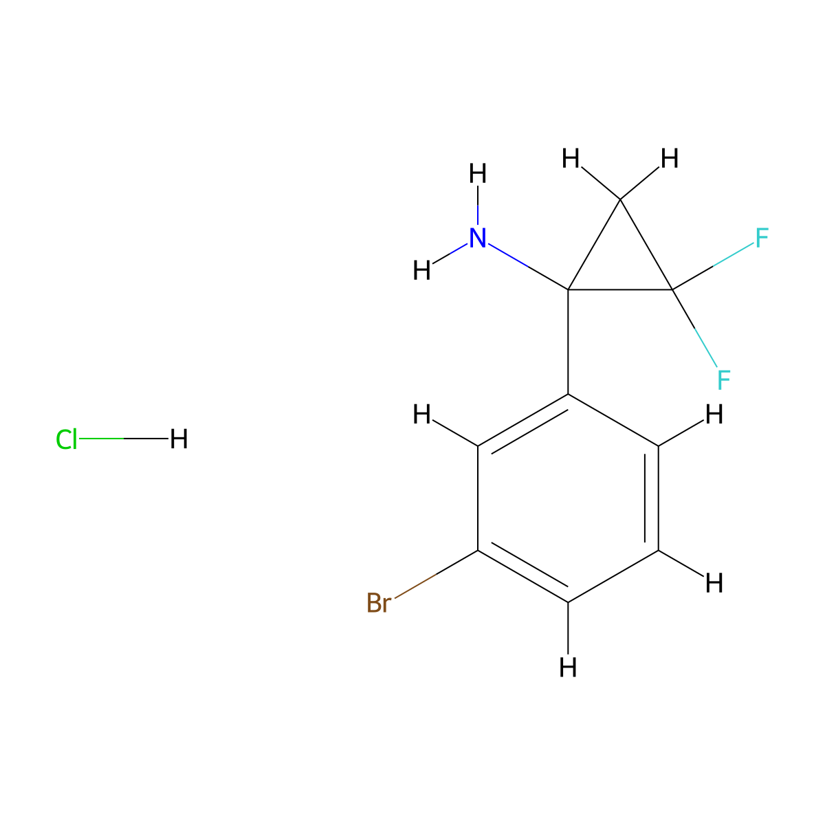 1-(3-Bromophenyl)-2,2-difluorocyclopropan-1-amine hydrochloride molecular structure, CAS 2694734-51-3