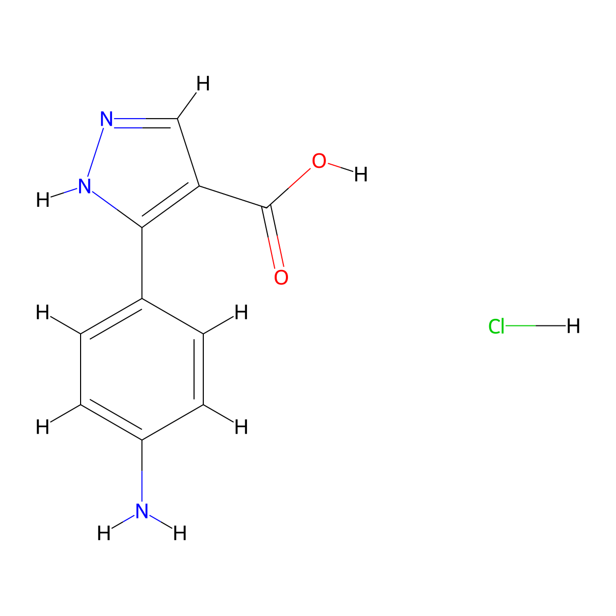 3-(4-aminophenyl)-1H-pyrazole-4-carboxylic acid hydrochloride molecular structure, CAS 2694734-60-4