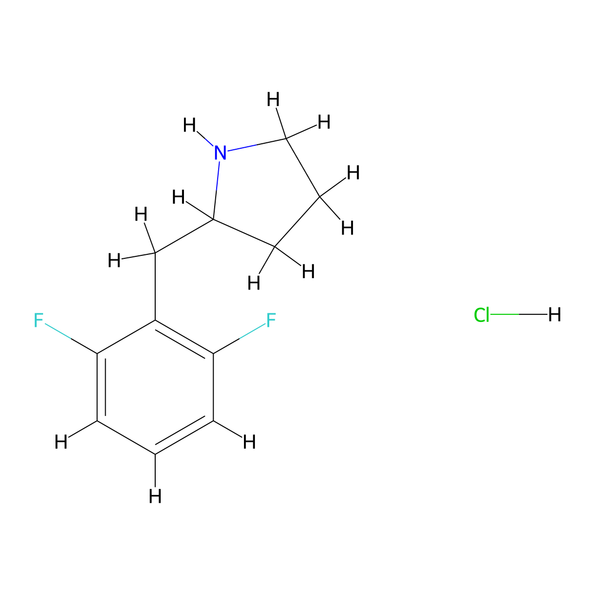 2-[(2,6-Difluorophenyl)methyl]pyrrolidine hydrochloride molecular structure, CAS 2694734-65-9