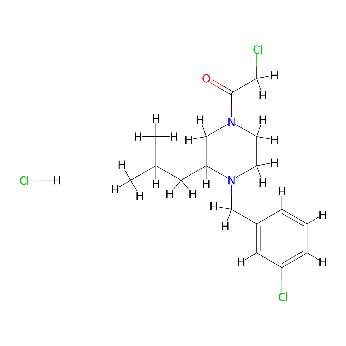 2-Chloro-1-{4-[(3-chlorophenyl)methyl]-3-(2-methylpropyl)piperazin-1-yl}ethan-1-one hydrochloride molecular structure, CAS 2694734-91-1