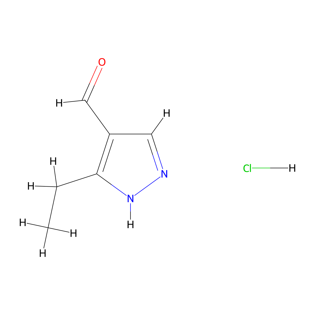 3-ethyl-1H-pyrazole-4-carbaldehyde hydrochloride molecular structure, CAS 2694735-02-7