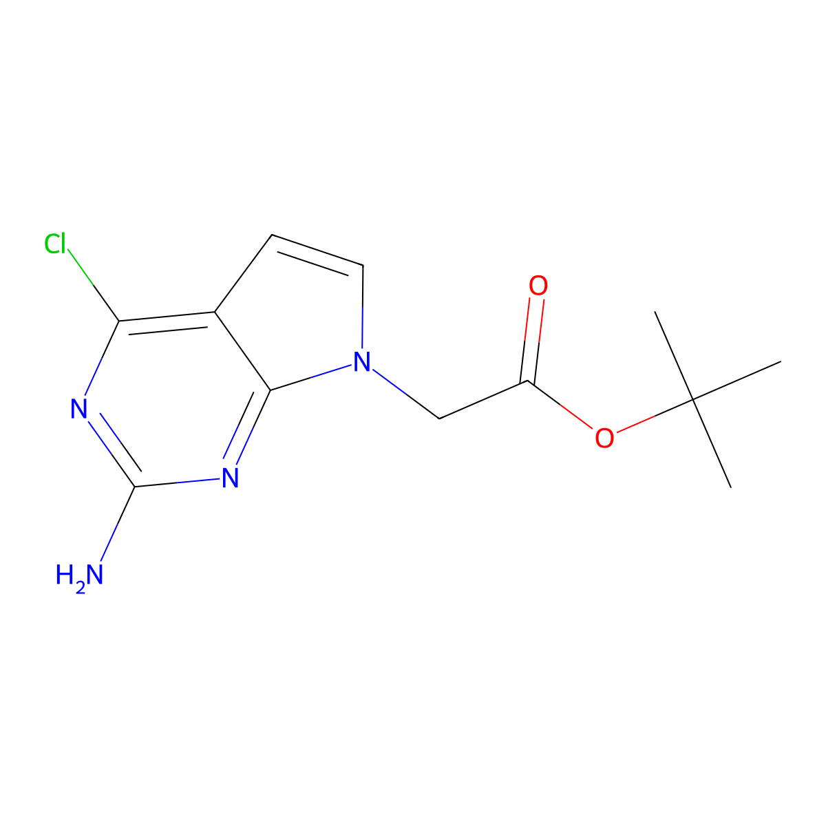 tert-butyl 2-{2-amino-4-chloro-7H-pyrrolo[2,3-d]pyrimidin-7-yl}acetate molecular structure, CAS 2694735-03-8