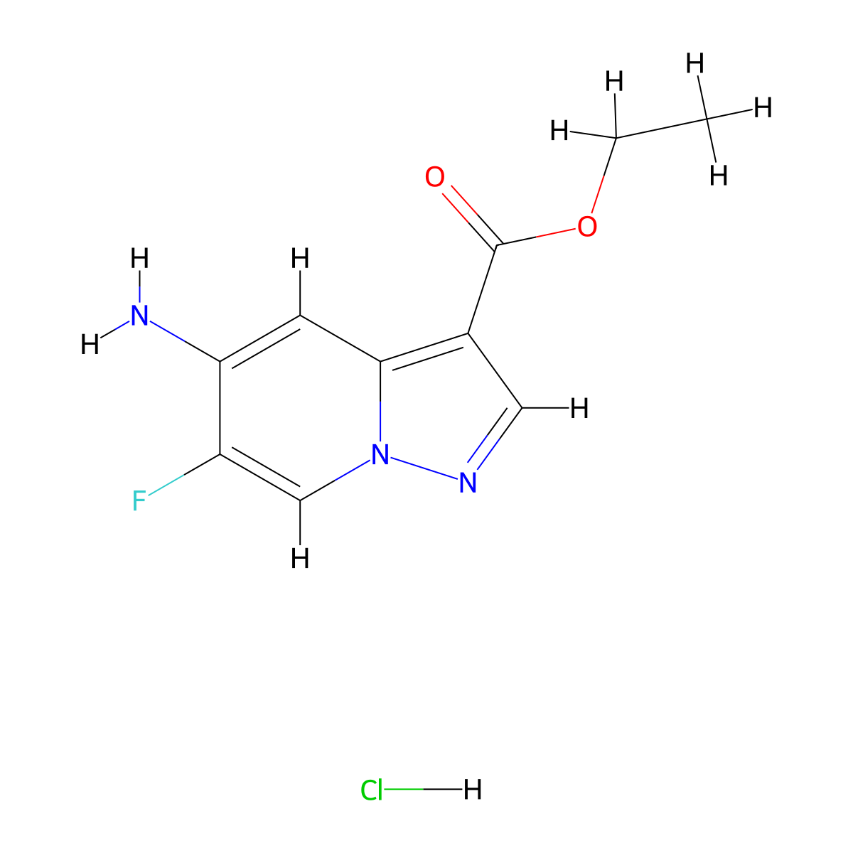 Ethyl 5-amino-6-fluoropyrazolo[1,5-a]pyridine-3-carboxylate hydrochloride molecular structure, CAS 2694735-05-0