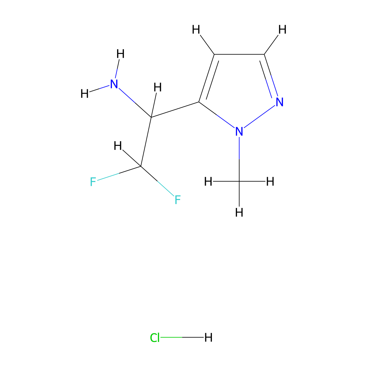 2,2-difluoro-1-(1-methyl-1H-pyrazol-5-yl)ethan-1-amine hydrochloride molecular structure, CAS 2694735-19-6