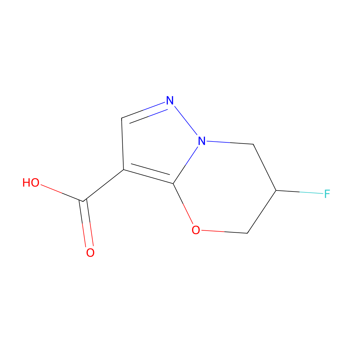 6-fluoro-5H,6H,7H-pyrazolo[3,2-b][1,3]oxazine-3-carboxylic acid molecular structure, CAS 2694735-34-5