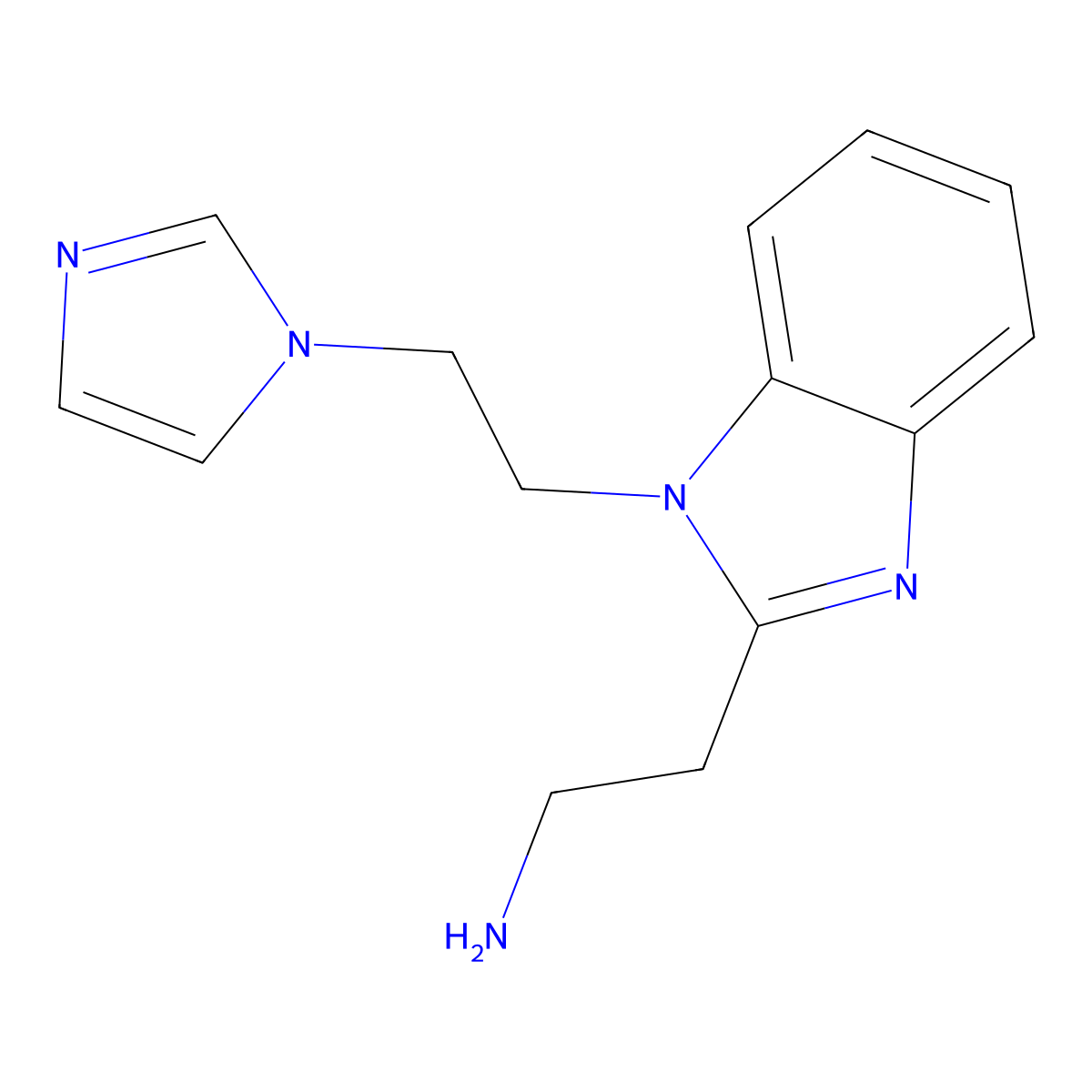 2-(1-(2-(1H-imidazol-1-yl)ethyl)-1H-1,3-benzodiazol-2-yl)ethan-1-amine molecular structure, CAS 2694735-36-7
