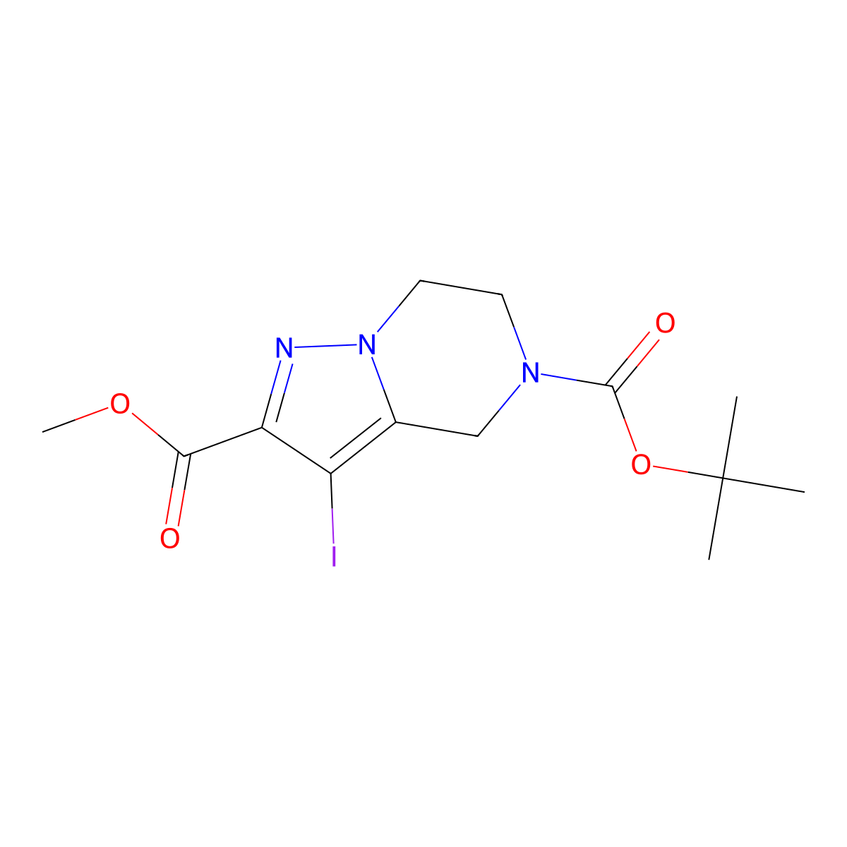 5-tert-butyl 2-methyl 3-iodo-4H,5H,6H,7H-pyrazolo[1,5-a]pyrazine-2,5-dicarboxylate molecular structure, CAS 2694744-29-9