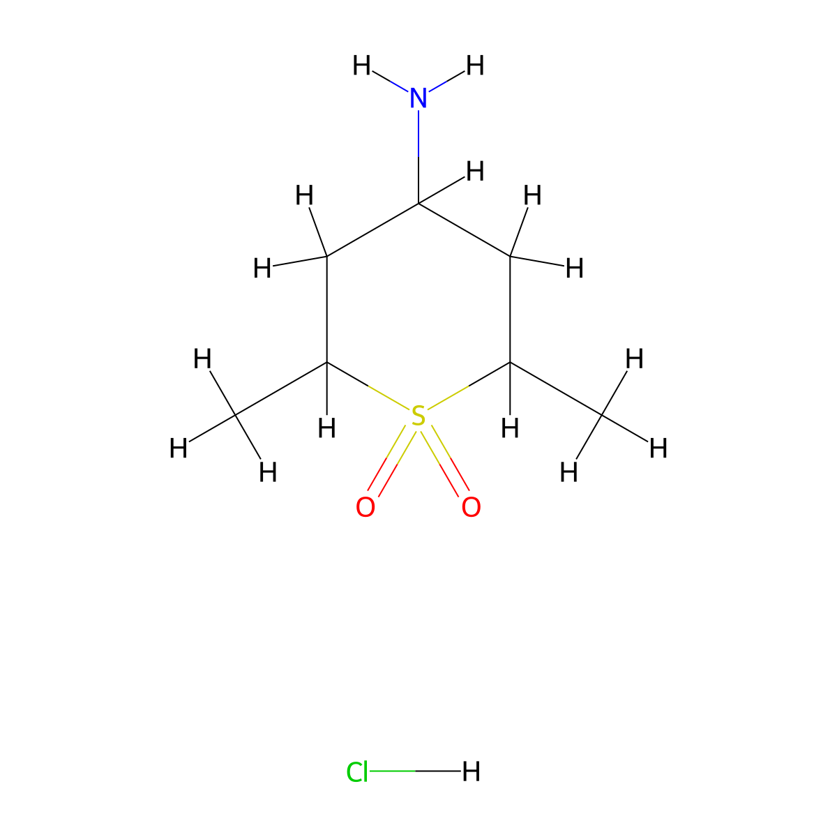 4-Amino-2,6-dimethyl-1lambda6-thiane-1,1-dione hydrochloride molecular structure, CAS 2694744-30-2