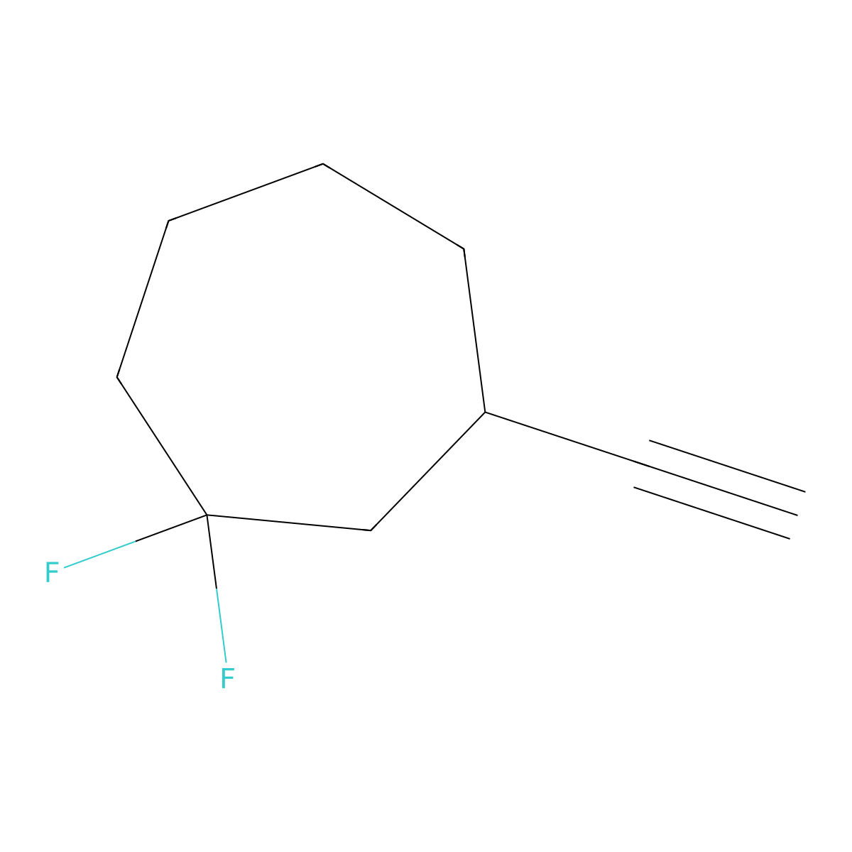 3-Ethynyl-1,1-difluorocycloheptane molecular structure, CAS 2694744-49-3