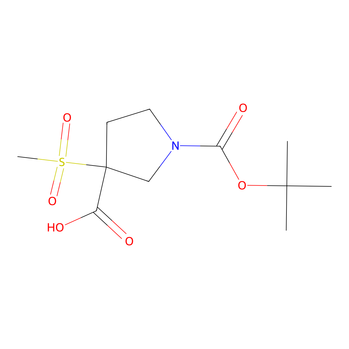 1-[(Tert-butoxy)carbonyl]-3-methanesulfonylpyrrolidine-3-carboxylic acid molecular structure, CAS 2694744-50-6