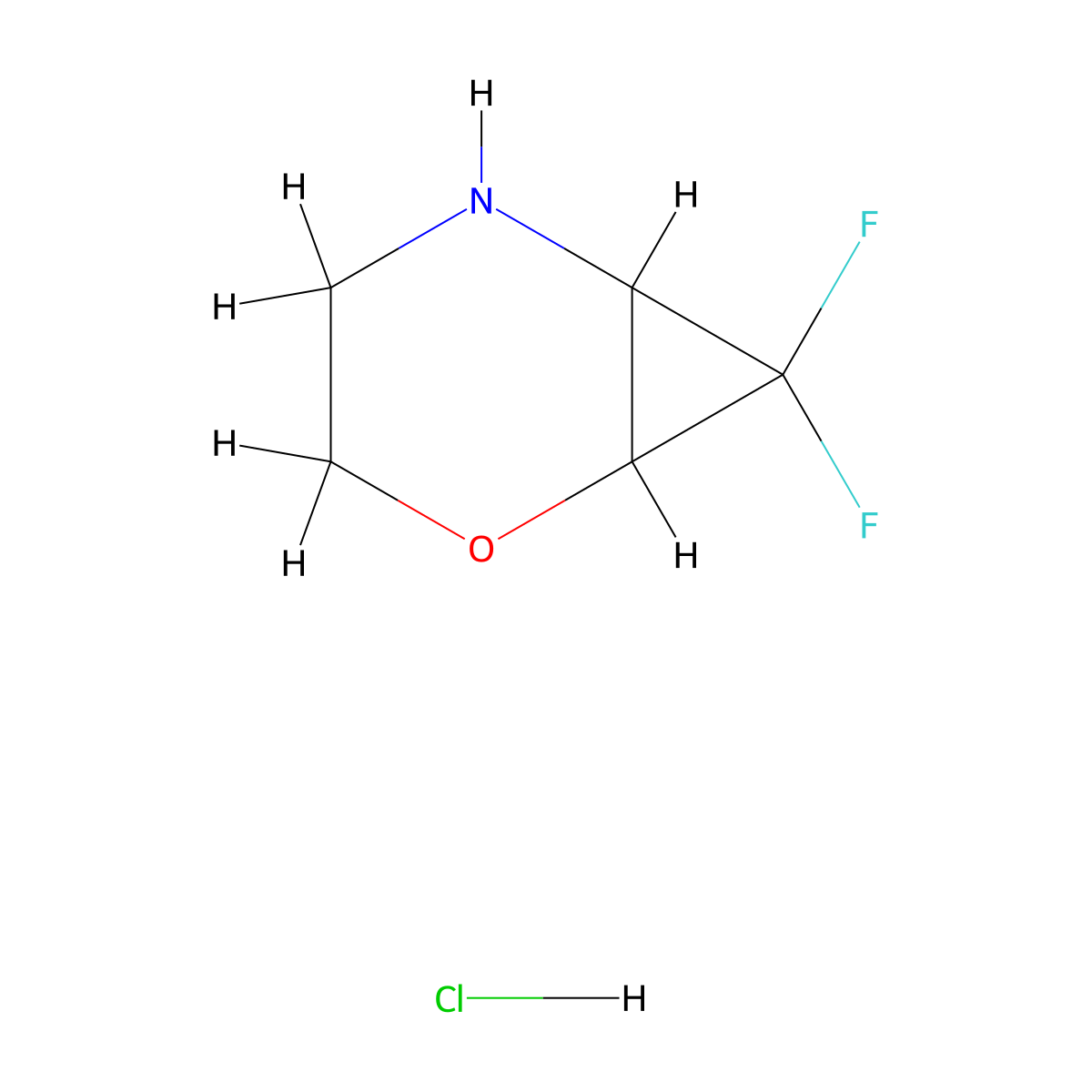 7,7-Difluoro-2-oxa-5-azabicyclo[4.1.0]heptane hydrochloride molecular structure, CAS 2694744-71-1