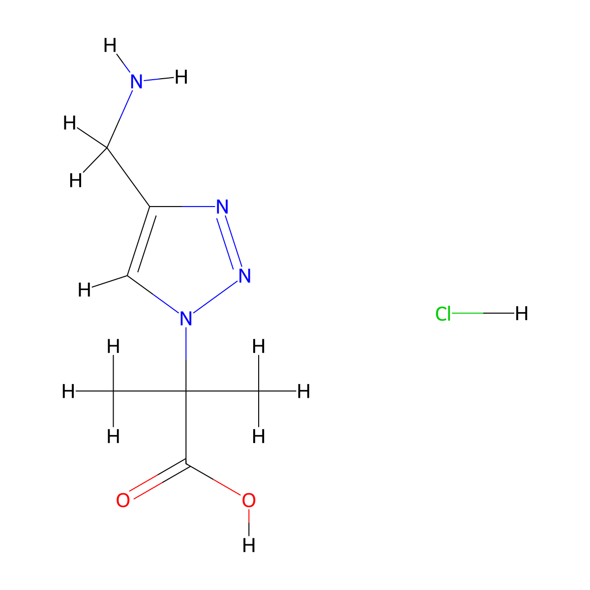 2-[4-(aminomethyl)-1H-1,2,3-triazol-1-yl]-2-methylpropanoic acid hydrochloride molecular structure, CAS 2694744-72-2