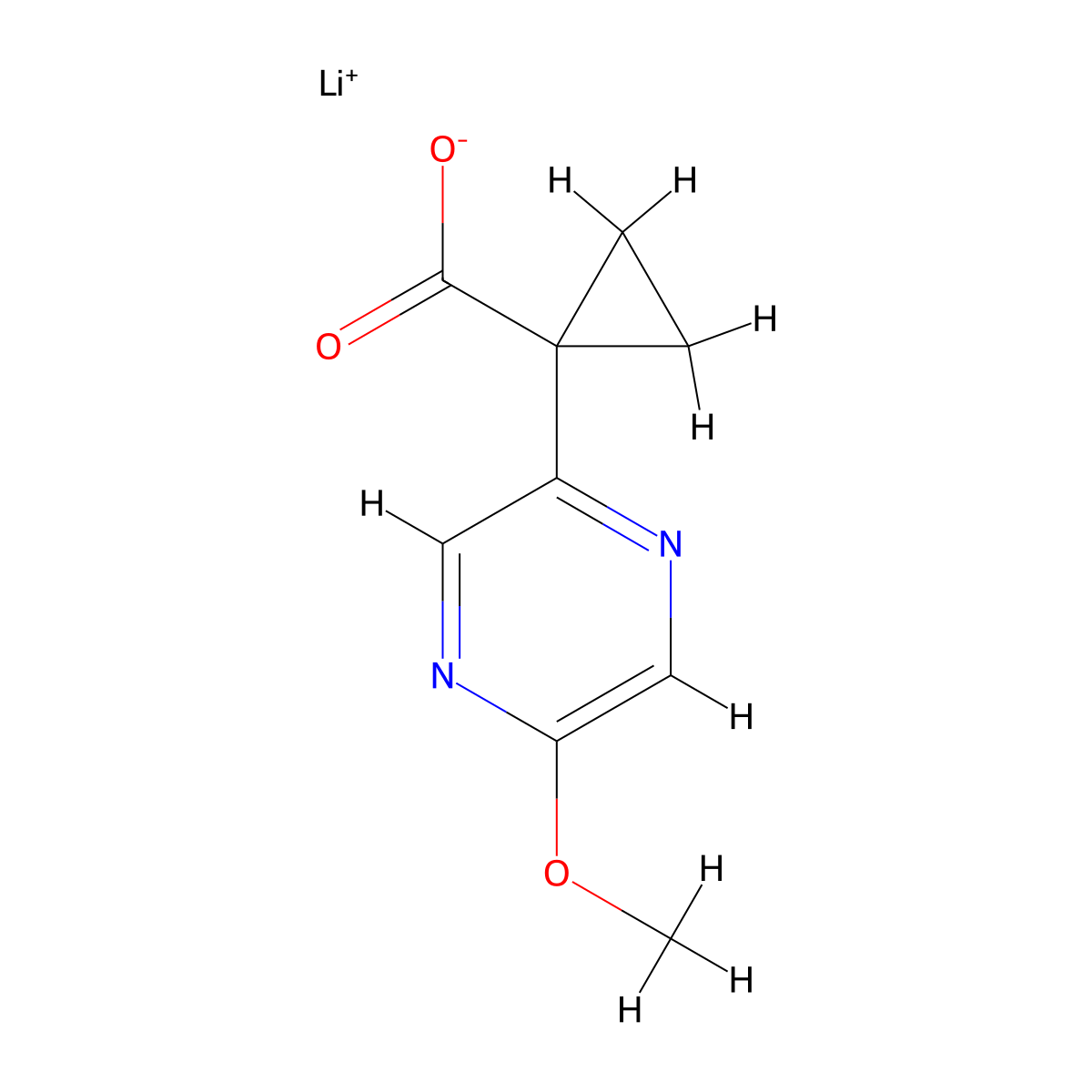 Lithium(1+) 1-(5-methoxypyrazin-2-yl)cyclopropane-1-carboxylate molecular structure, CAS 2694744-82-4