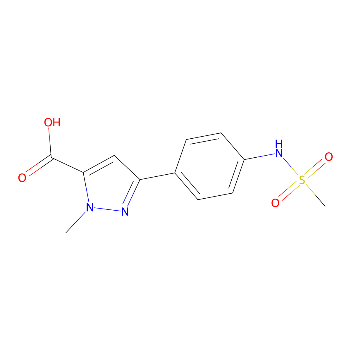 3-(4-methanesulfonamidophenyl)-1-methyl-1H-pyrazole-5-carboxylic acid molecular structure, CAS 2694744-90-4