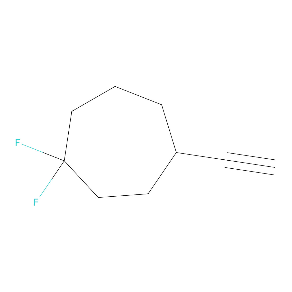 4-Ethynyl-1,1-difluorocycloheptane molecular structure, CAS 2694744-92-6