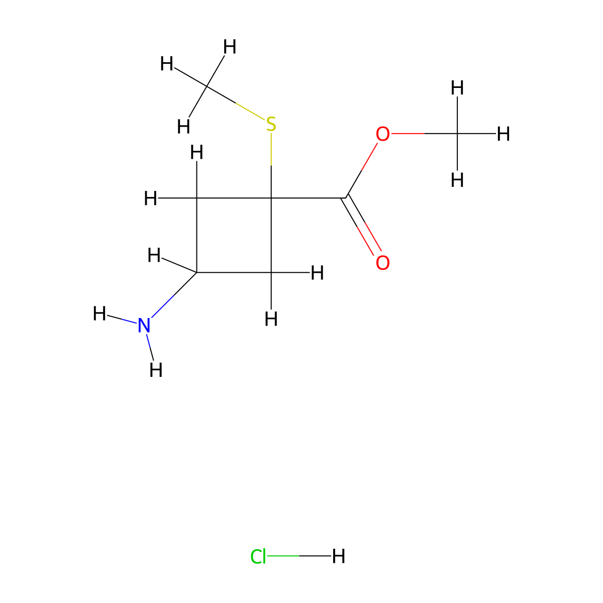 methyl 3-amino-1-(methylsulfanyl)cyclobutane-1-carboxylate hydrochloride, Mixture of diastereomers molecular structure, CAS 2694745-11-2
