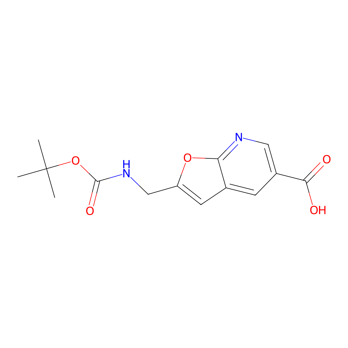 2-({[(Tert-butoxy)carbonyl]amino}methyl)furo[2,3-b]pyridine-5-carboxylic acid molecular structure, CAS 2694745-37-2