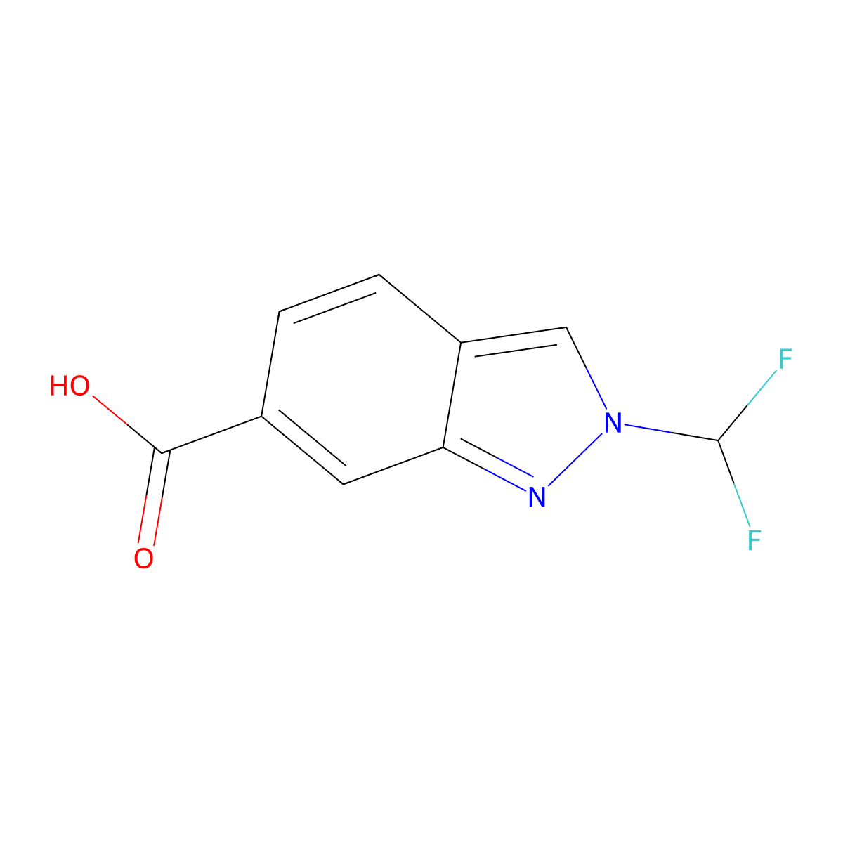 2-(difluoromethyl)-2H-indazole-6-carboxylic acid molecular structure, CAS 2694745-38-3
