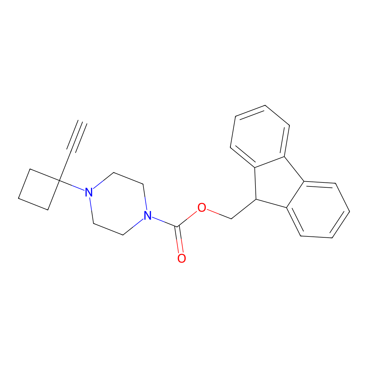 (9H-fluoren-9-yl)methyl 4-(1-ethynylcyclobutyl)piperazine-1-carboxylate molecular structure, CAS 2694745-81-6
