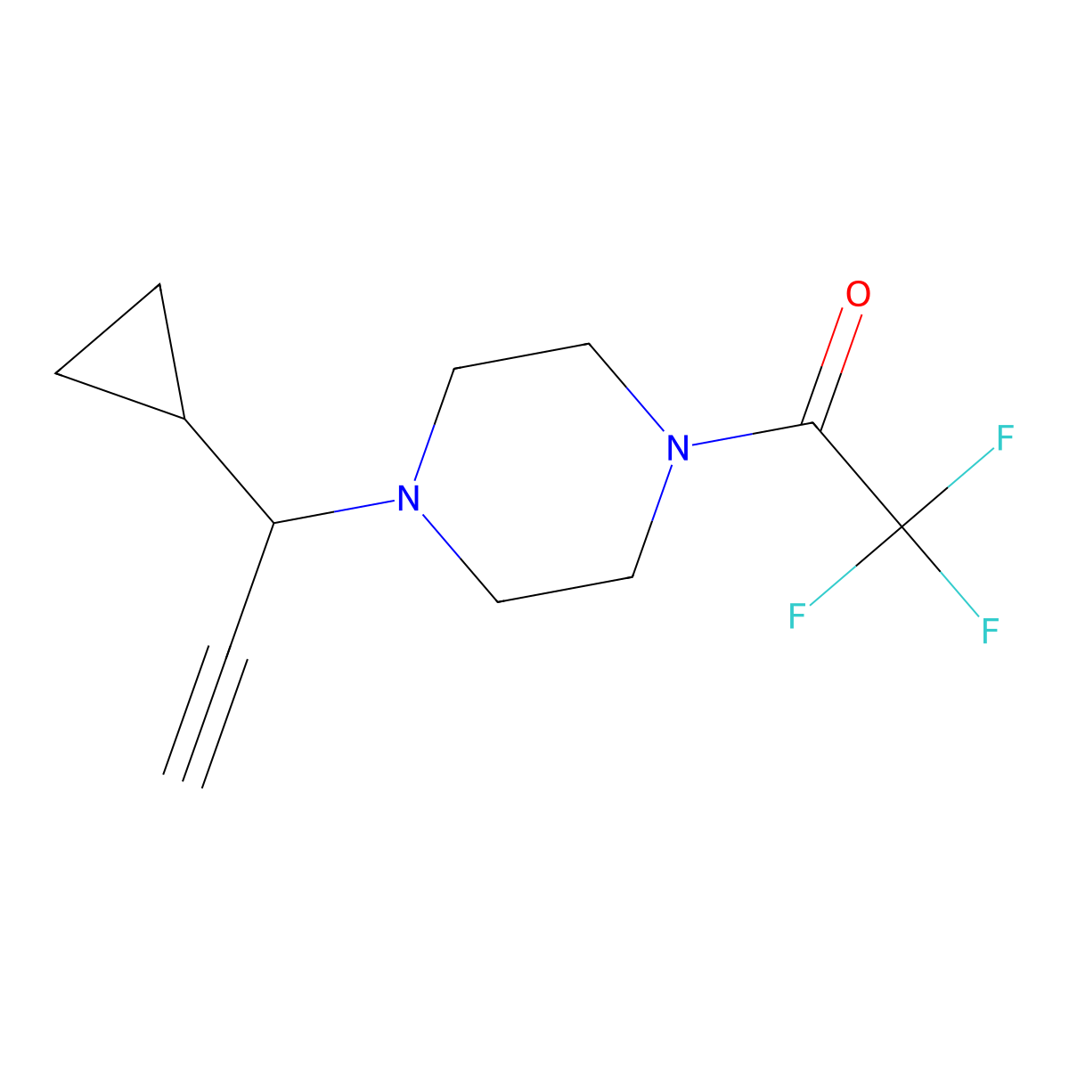 1-[4-(1-Cyclopropylprop-2-yn-1-yl)piperazin-1-yl]-2,2,2-trifluoroethan-1-one molecular structure, CAS 2694745-83-8
