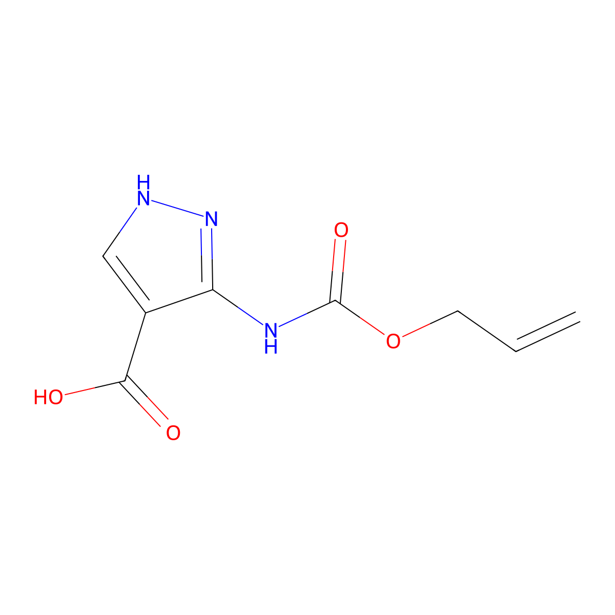 3-{[(prop-2-en-1-yloxy)carbonyl]amino}-1H-pyrazole-4-carboxylic acid molecular structure, CAS 2694746-90-0