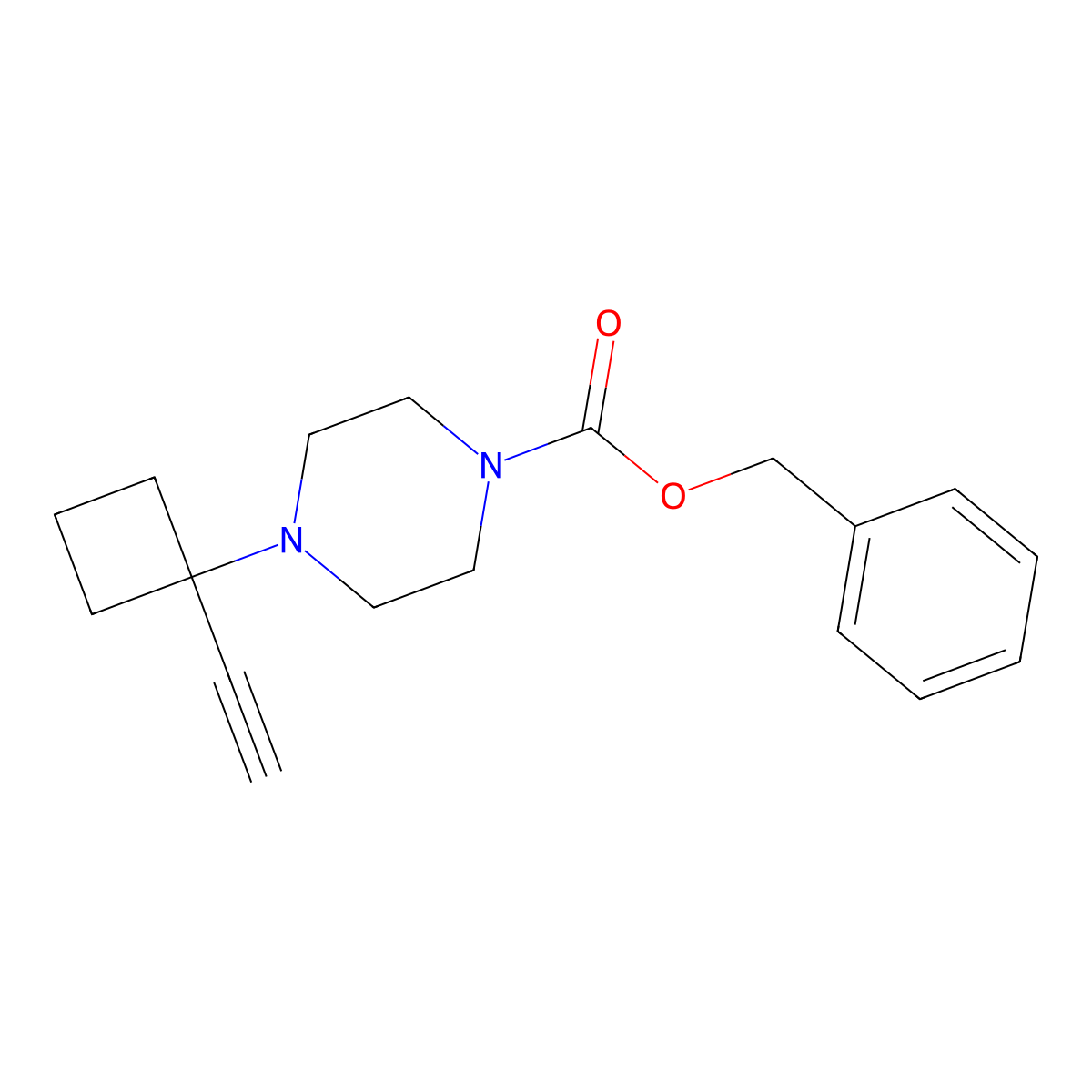 Benzyl 4-(1-ethynylcyclobutyl)piperazine-1-carboxylate molecular structure, CAS 2694747-09-4