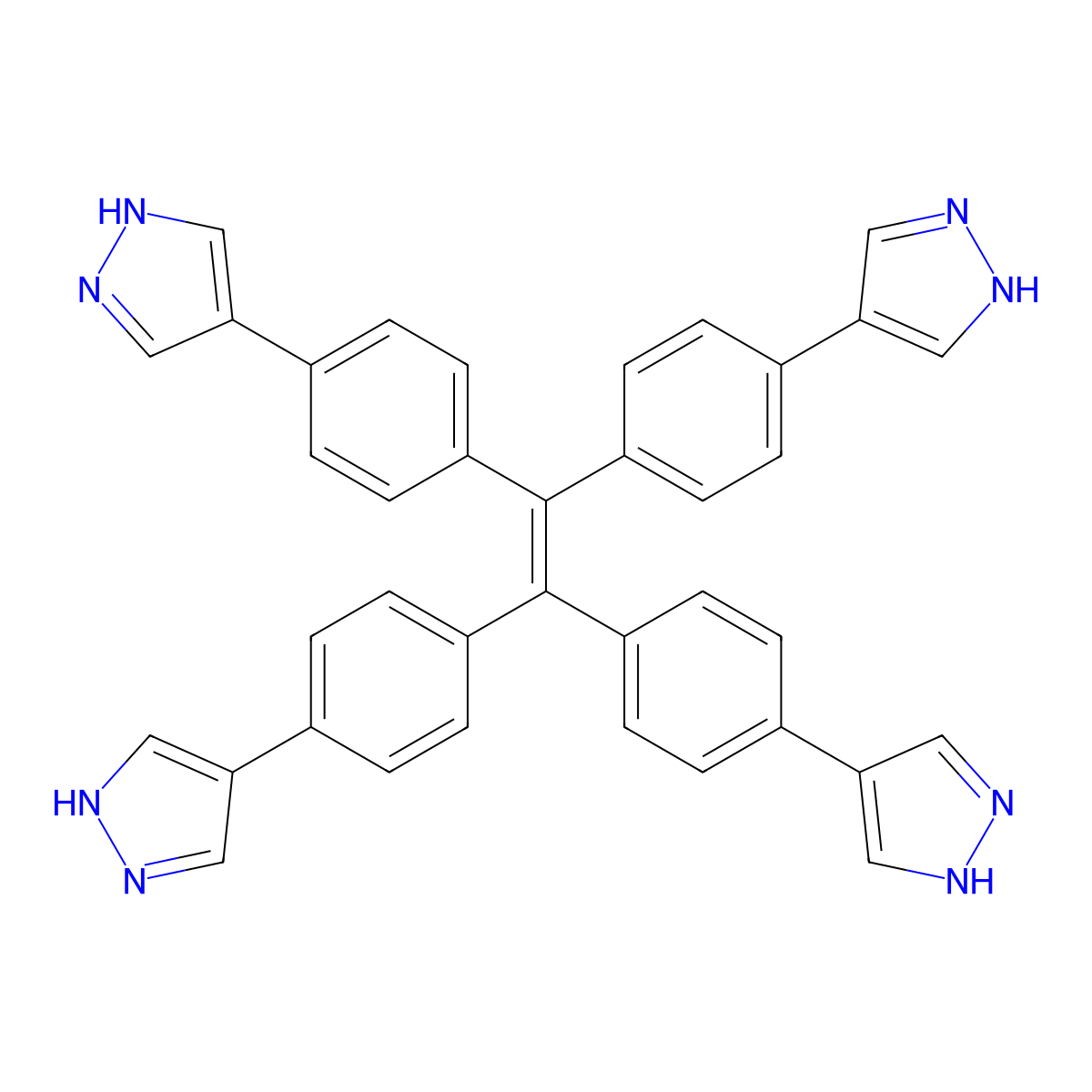1,1,2,2-Tetrakis(4-(1H-pyrazol-4-yl)phenyl)ethene molecular structure, CAS 2694866-00-5