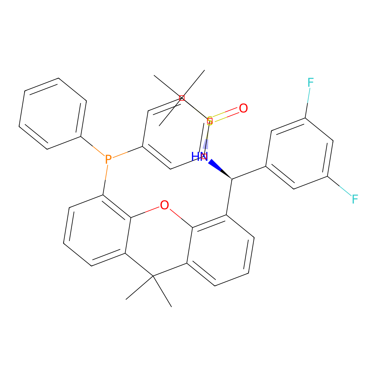 (S)-N-((S)-(3,5-Difluorophenyl)(5-(diphenylphosphino)-9,9-dimethyl-9H-xanthen-4-YL)methyl)-2-methylpropane-2-sulfinamide molecular structure, CAS 2696252-33-0