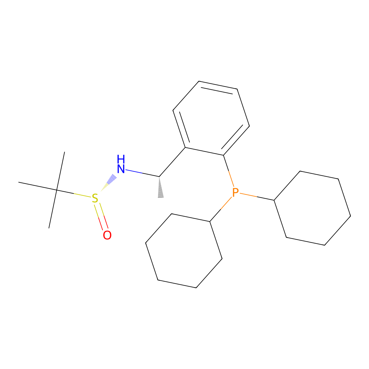 (R)-N-((S)-1-(2-(Dicyclohexylphosphanyl)phenyl)ethyl)-2-methylpropane-2-sulfinamide molecular structure, CAS 2696252-39-6