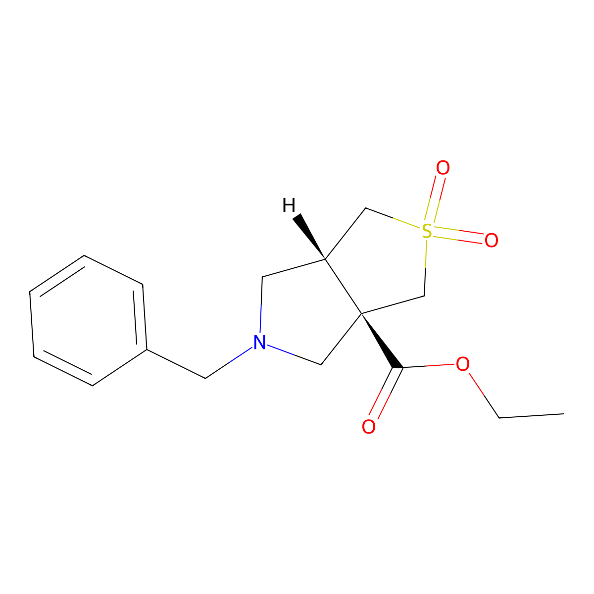 rel-Ethyl (3aS,6aR)-5-benzyltetrahydro-1H-thieno[3,4-c]pyrrole-3a(3H)-carboxylate 2,2-dioxide molecular structure, CAS 2696257-50-6