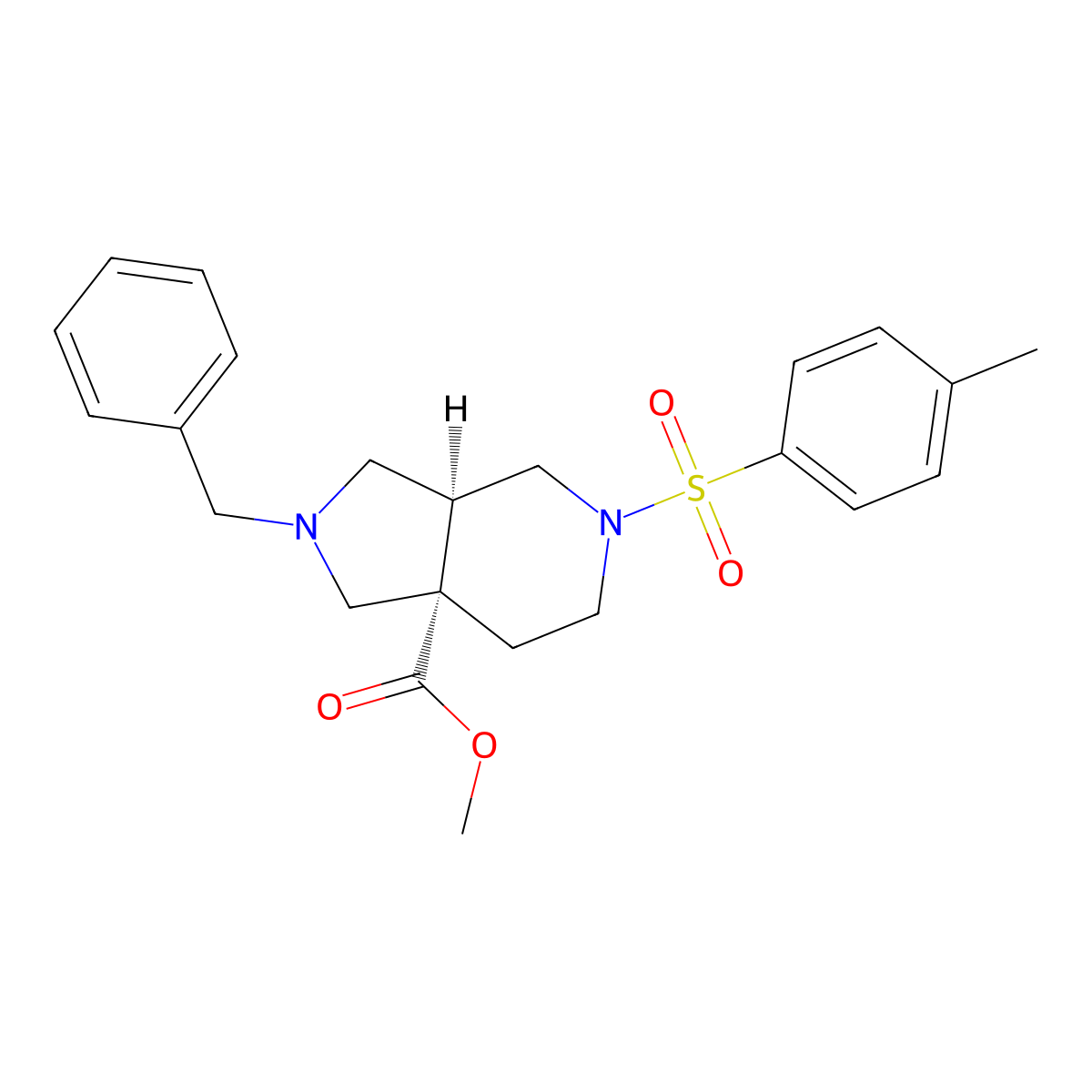 rel-Methyl (3aS,7aS)-2-benzyl-5-tosyloctahydro-7aH-pyrrolo[3,4-c]pyridine-7a-carboxylate molecular structure, CAS 2696257-58-4