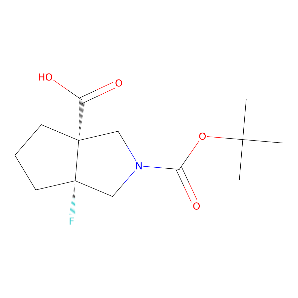 cis-2-tert-butoxycarbonyl-3a-fluoro-3,4,5,6-tetrahydro-1H-cyclopenta[c]pyrrole-6a-carboxylic acid molecular structure, CAS 2696257-68-6