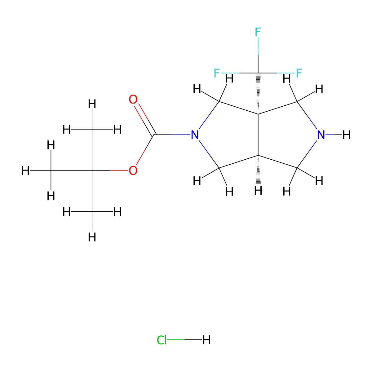 rac-tert-butyl (3aR,6aR)-3a-(trifluoromethyl)-octahydropyrrolo[3,4-c]pyrrole-2-carboxylate hydrochloride molecular structure, CAS 2696257-83-5