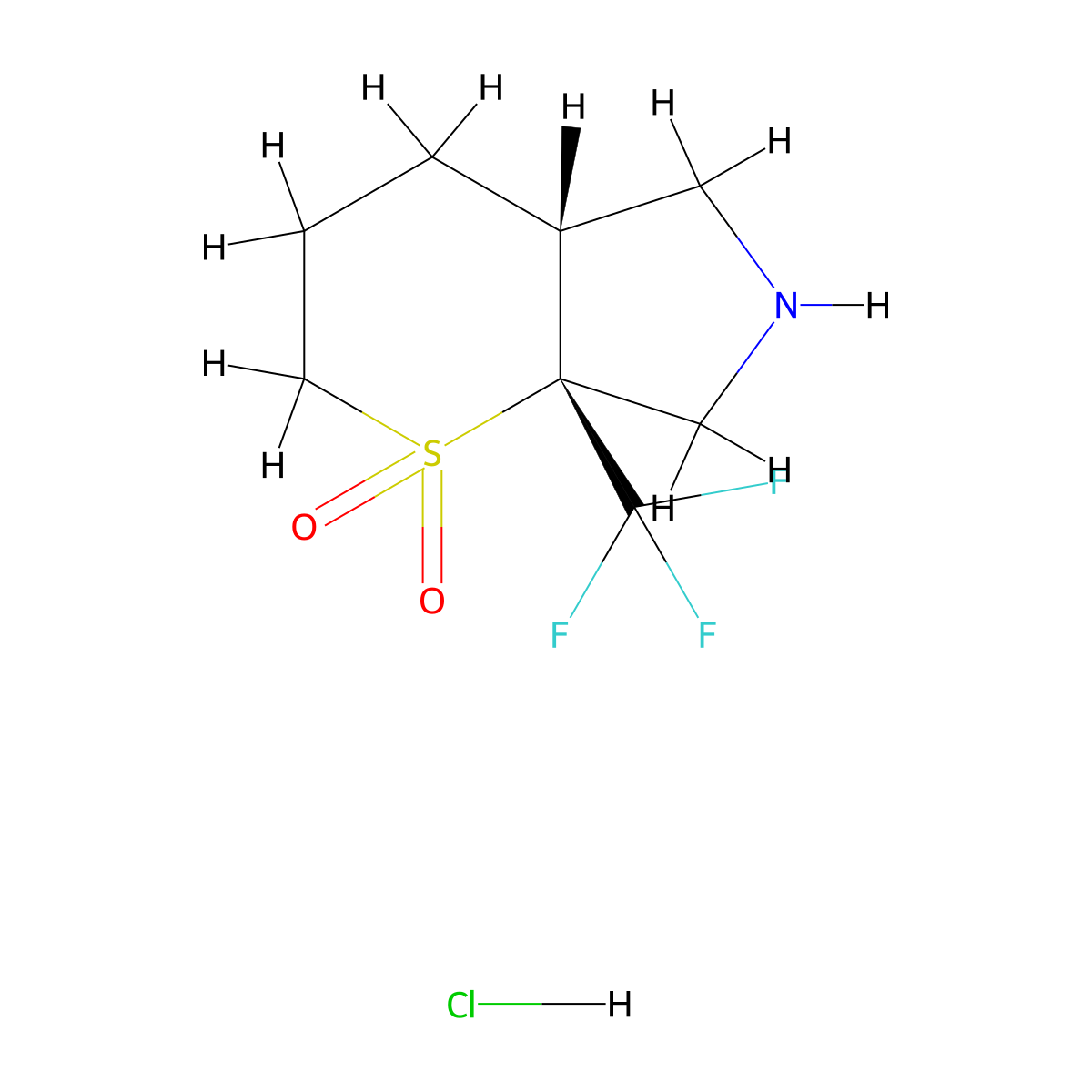 rac-(4aR,7aR)-7a-(trifluoromethyl)-octahydro-1lambda6-thiopyrano[2,3-c]pyrrole-1,1-dione hydrochloride molecular structure, CAS 2696257-88-0