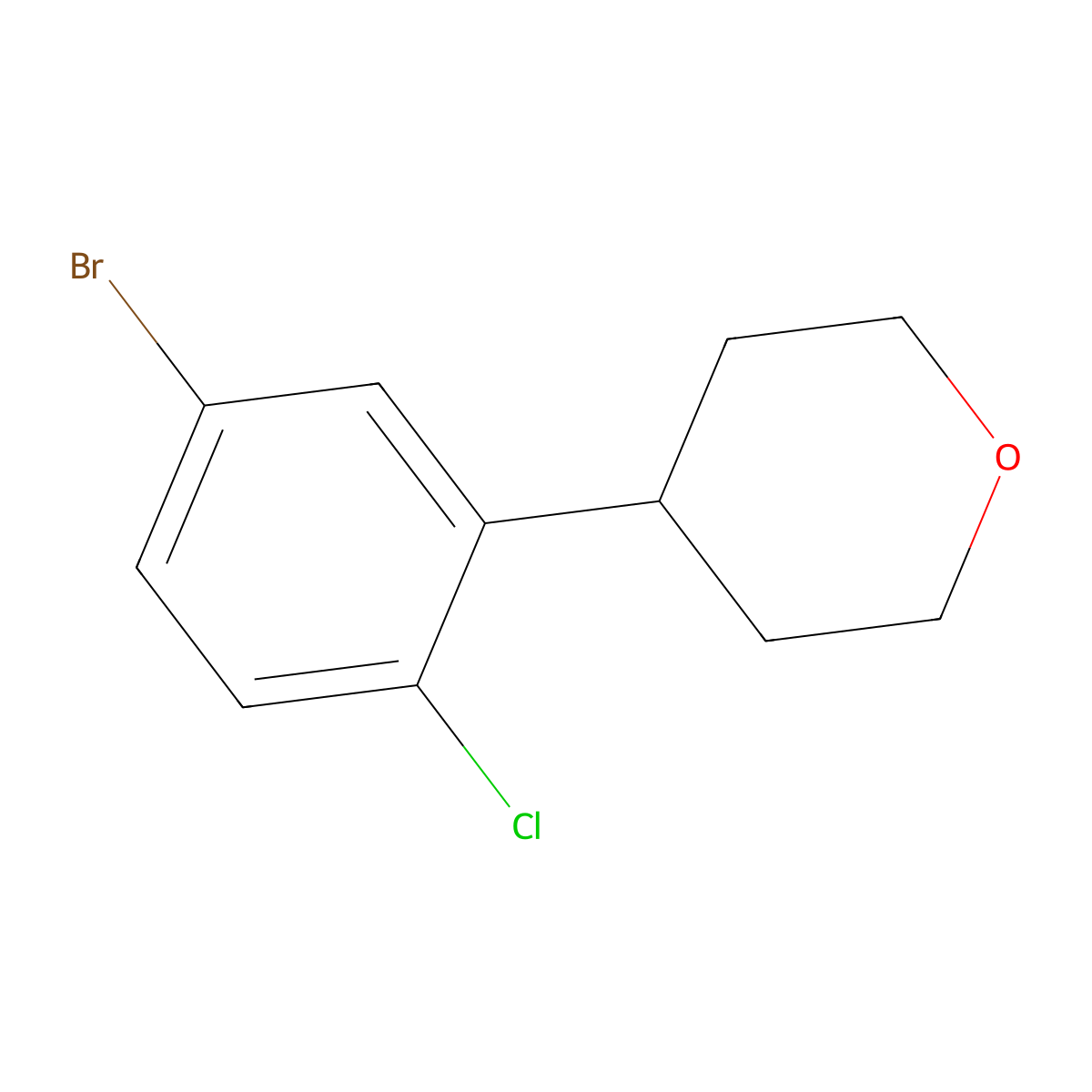 4-(5-bromo-2-chlorophenyl)tetrahydro-2H-pyran molecular structure, CAS 2697155-05-6
