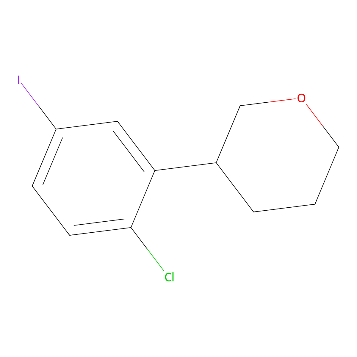 3-(2-chloro-5-iodophenyl)tetrahydro-2H-pyran molecular structure, CAS 2697155-09-0