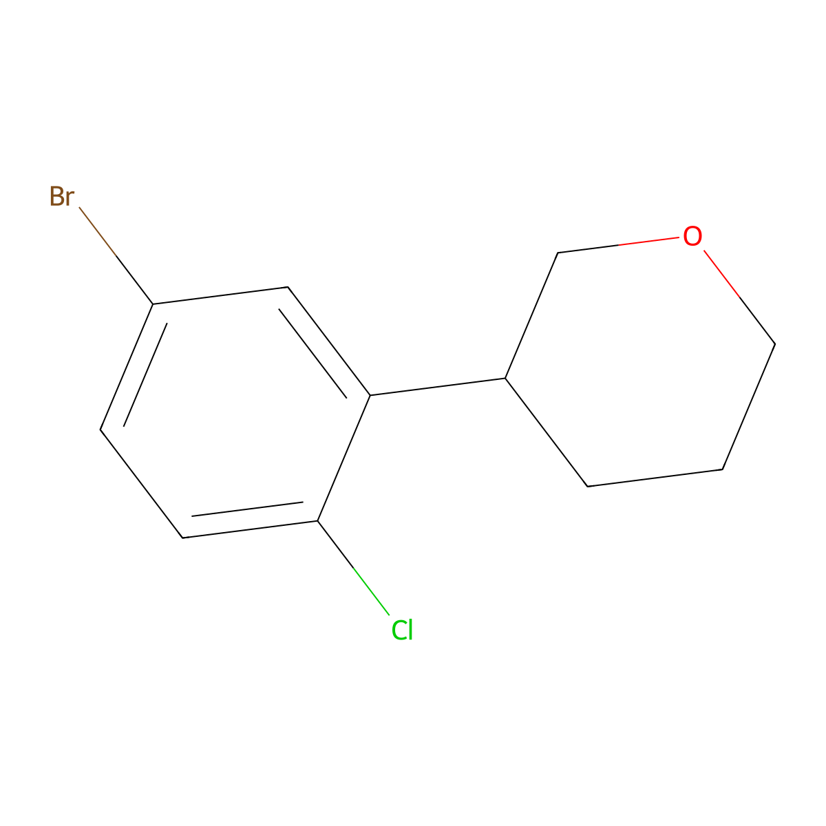 3-(5-bromo-2-chlorophenyl)tetrahydro-2H-pyran molecular structure, CAS 2697155-36-3