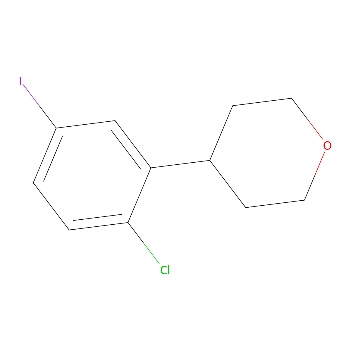 4-(2-chloro-5-iodophenyl)tetrahydro-2H-pyran molecular structure, CAS 2697157-04-1
